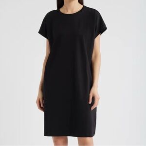 Eileen Fisher Black Crewneck T-Shirt Dress Organic Cotton Style #D0607P Size PM